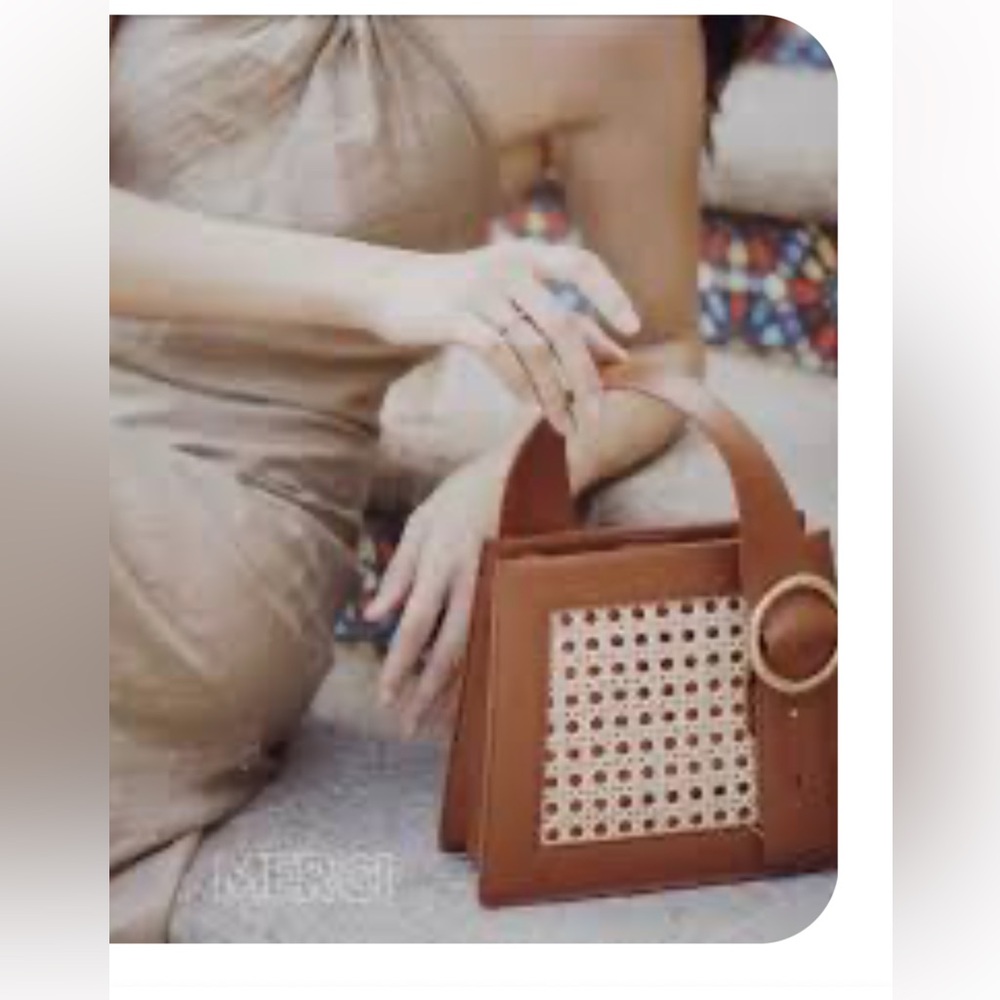 Parisa Wang Brown Woven Accent Handbag - Picture 2 of 7